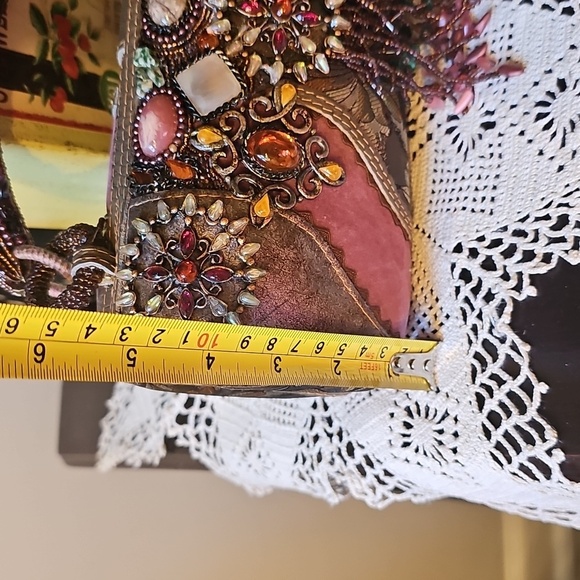 Vintage Mary Frances Stone Embellished Pink and Brown Women's Evening Clutch - Picture 13 of 16